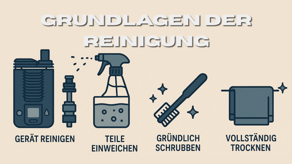 Das Bild eine Infografik über Vaporizer Reinigen Grundlagen