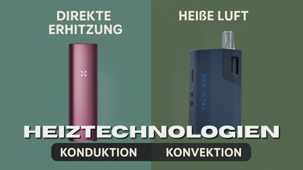 Grafische Gegenüberstellung, Unterschied der Heizmethode und Verdampfung bei Vaporizern: Konvektion Konduktion Kräuterverdampfer. Was ist die beste Methode um die Kräuterkammer, in eine Art und Weise zu verdampfen.