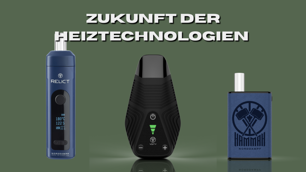 Zukunfts-Vaporizer mit Induktion, Graphen und KI-Technologie in leuchtend-blauem Design.