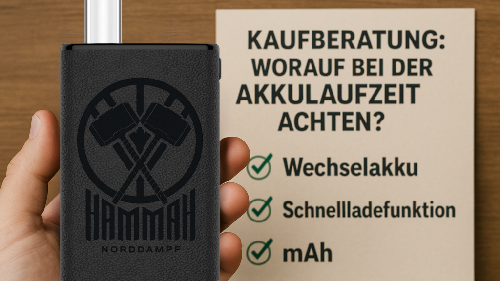 Zwei on demand Vaporizer/Verdampfer für trockene Kräuter in der Hand mit Checkliste zu Akkulaufzeit: Wechselakku, Schnellladefunktion über Usb C, mAh.