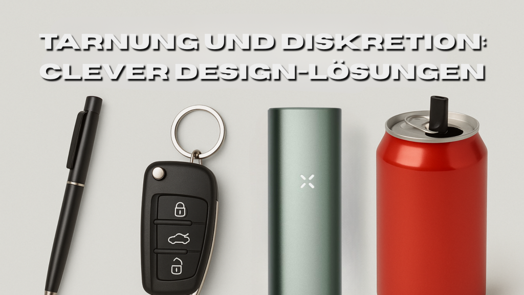 Alltagsgegenstände/Zubehör wie Stift, Autoschlüssel und Getränkedose – getarnte Vaporizer für diskrete Nutzung. Ein Art Test Bild