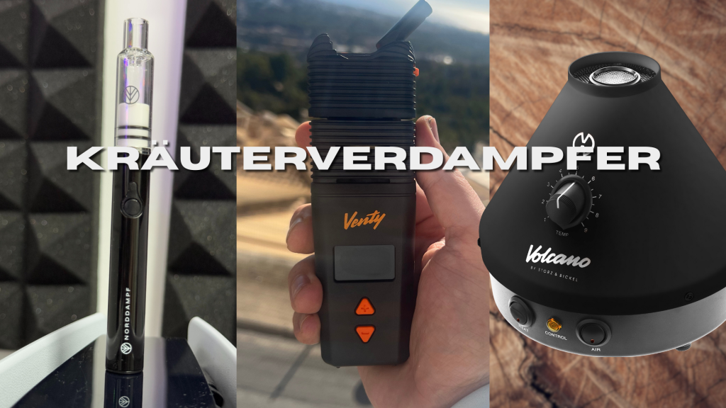 Drei verschiedene Vaporizer-Modelle nebeneinander: Tragbar, Desktop und Pen – visuelle Übersicht der Gerätetypen für Einsteiger.